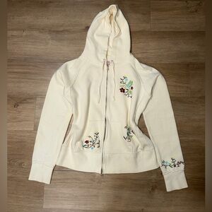 Lilu Cream Zip-Up Hoodie with Floral Embroidery